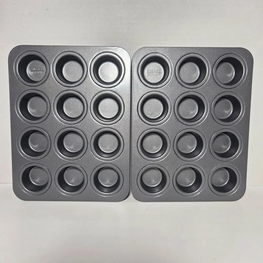 NEW Lot of 2 Chicago Metallic 12-Cup Muffin Pans Non-Stick Heavy Duty Cupcake